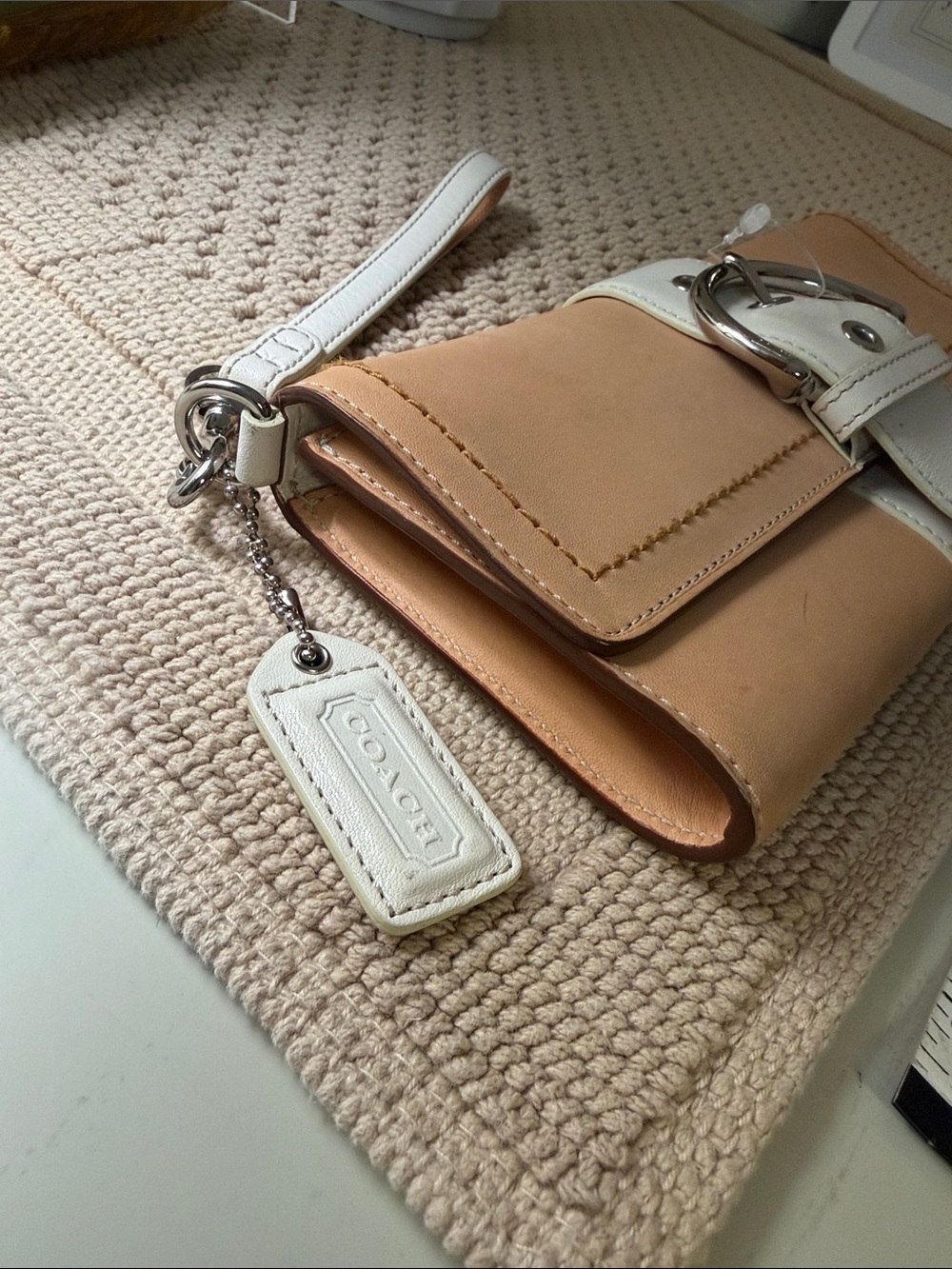 Coach Legacy Leather Wristlet Clutch Wallet Natural Vachetta White Trim M3B-6694 - Picture 3 of 11